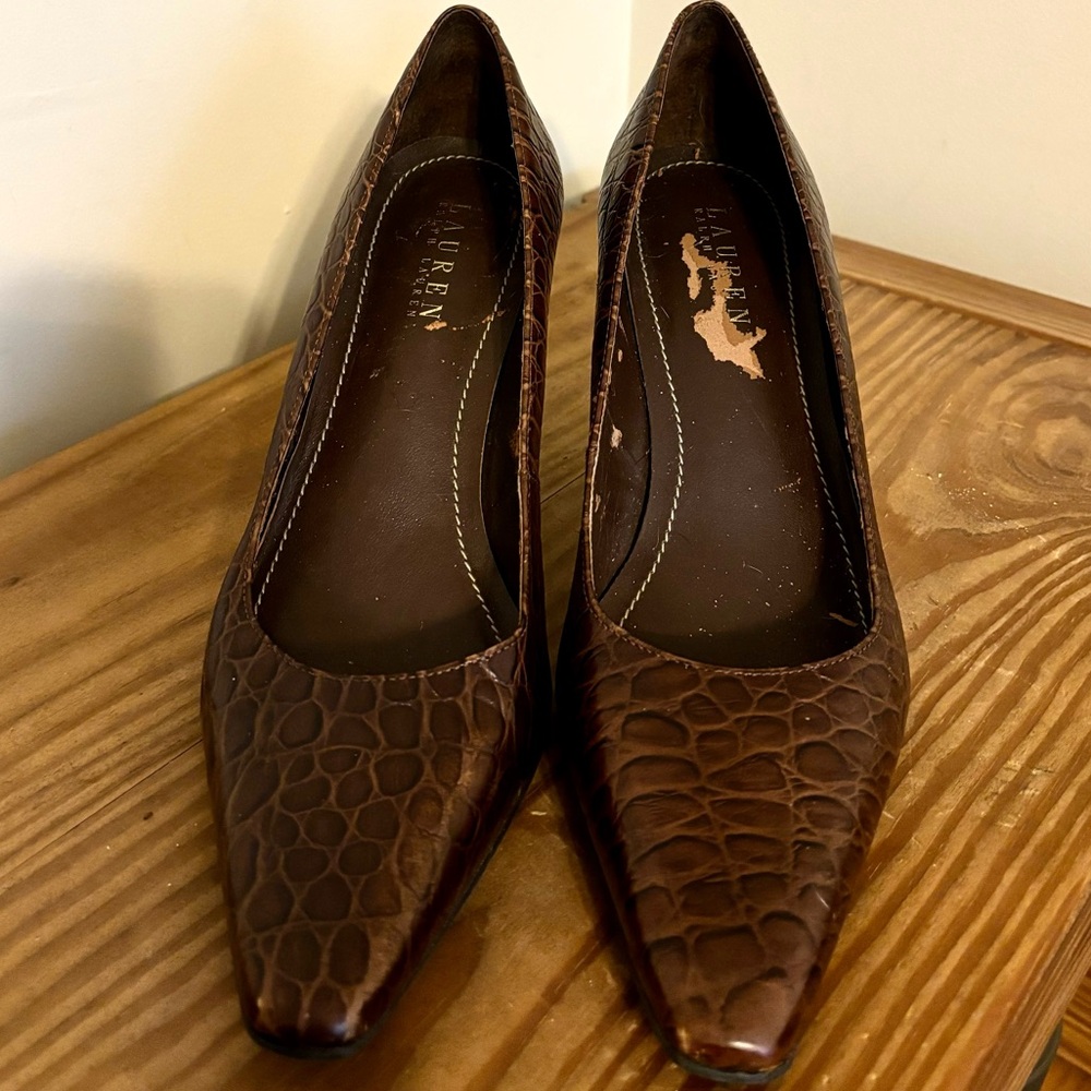 💥 Ralph Lauren Latitia Croc Embossed Leather Heels - Picture 3 of 7